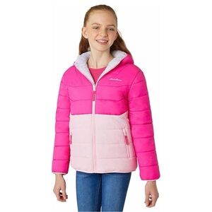 NWT Eddie Bauer Girls Youth Reversible Plush Jacket Pink Purple L 14/16